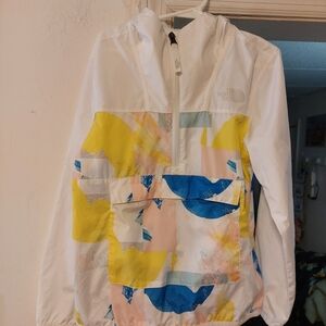 The North Face Kids White Pullover Rain Jacket with Yellow, Blue & Pink Panels